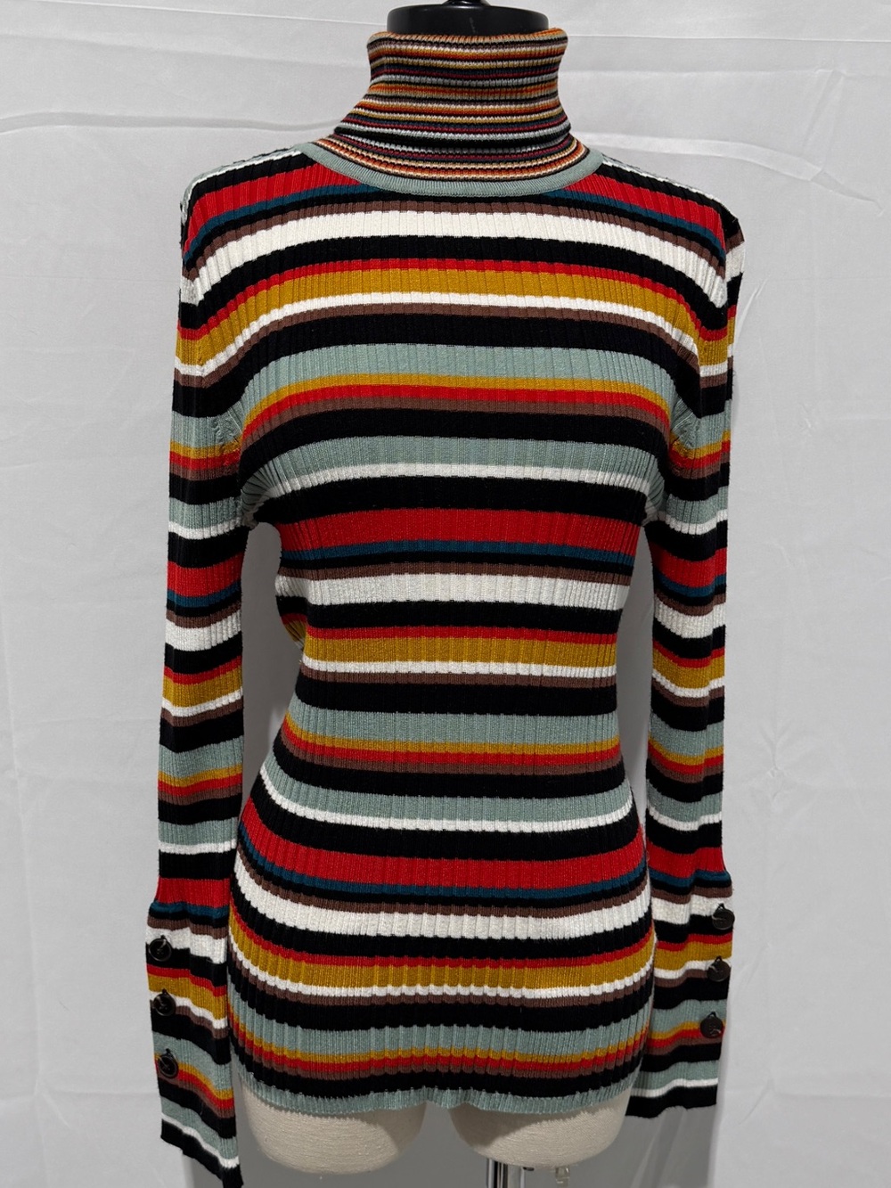 Anthropologie Moth Striped Ribbed Turtleneck Sweater in Multicolor, Size Large